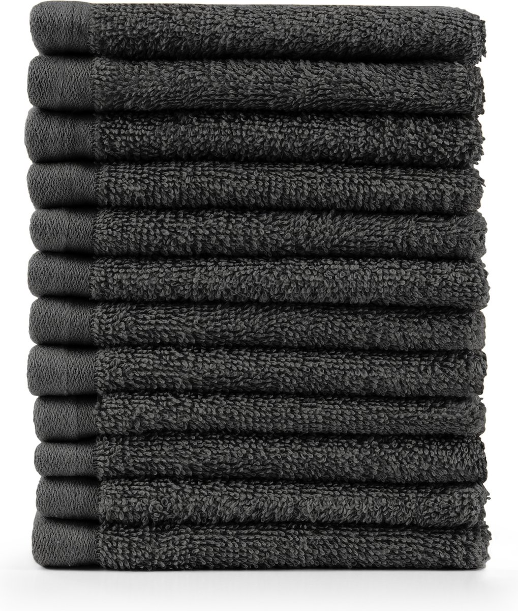 Blumtal Terry Handdoeken Set - 12 x Gezichts Handdoekje - 30 x 30 cm - Antraciet