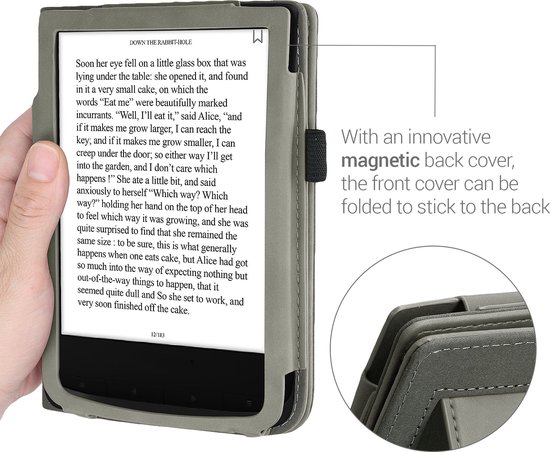 kwmobile e-reader hoesje geschikt voor Pocketbook Touch Lux 4/5/Touch HD 3/Color (2020)/ Vivlio Lux 5 hoes - E reader flip case van kunstleer - Ereader cover met stand - Brushed Hart design in grijs van kwmobile — afbeelding 4