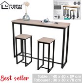 Urban Living - Rechthoekige Bartafel - 2 vierkante krukken
