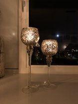 House of Seasons Windlicht Wijnglas op Voet - Set van 2 - H42 x Ø12,5 cm - Zilver