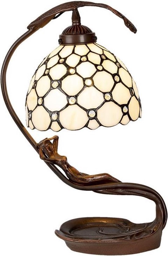 Tiffany Tafellamp 28*20*41 cm E14 / max 25W Creme Glas in lood Tiffany Bureaulamp Tiffany Lampen