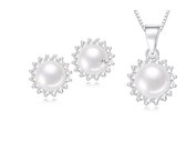 N3 Collecties 925 zilveren sieraden natuurlijke parel hanger ketting vrouwen / bloem oorknopjes