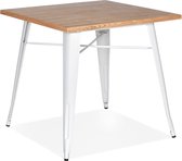 Alterego Vierkante industriële tafel 'MARCUS' van licht hout met witte metalen poten - 76 x 76 cm