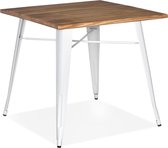 Alterego Vierkante industriële tafel 'MARCUS' van donker hout met witte metalen poten - 76 x 76 cm