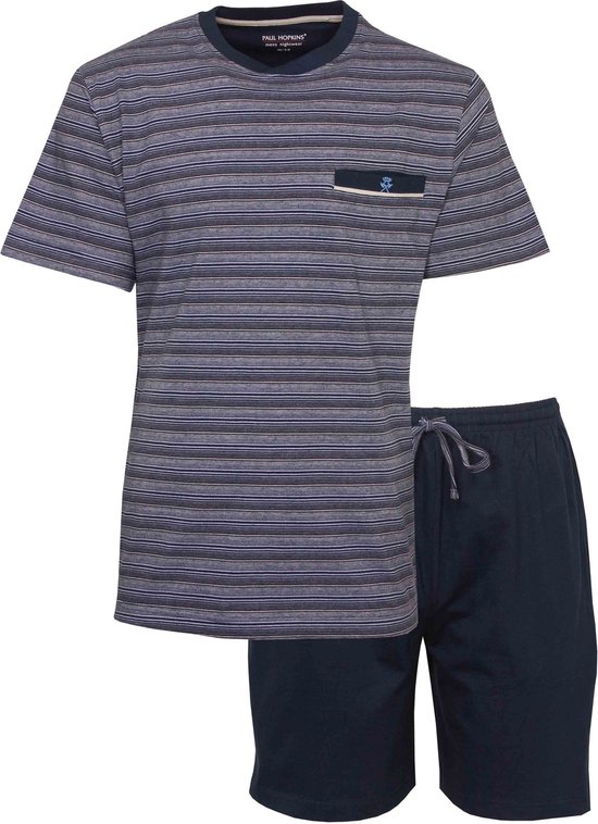Paul Hopkins Heren Shortama - Pyjama Set - 100% Katoen - Blauw - Maat L