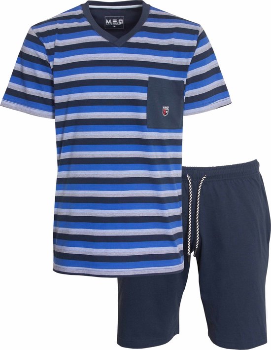 MEQ Heren Shortama - Pyjama Set - 100% Katoen - Blauw - Maat M
