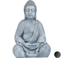 boeddha beeldje zittend - 50 cm - binnen - buiten - lichtgrijs