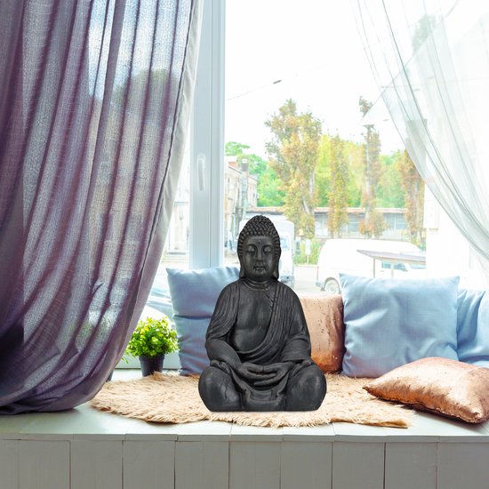 relaxdays statue de Bouddha - hauteur 50 cm - décoration de jardin - statue de jardin - statue de Bouddha - assise Gris clair