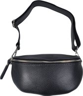 Qischa® Crossbody fashion heuptas klein - zacht leder - zwart met zilveren ritssluiting