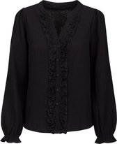 Ruffle button blouse black