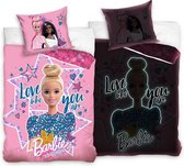 Barbie Dekbedovertrek - Eenpersoons - 140x200 cm - Kussensloop 60x70 cm - Katoen - Roze - Glow In The Dark