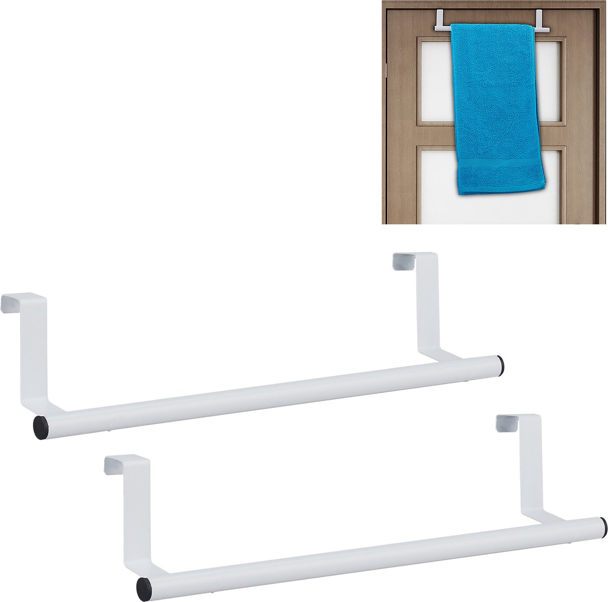 Relaxdays 2x Handdoekhouder deur - rvs - wit handdoekrek kastje - handdoekdrager