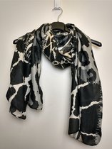 Lange dames sjaal Peggy dierenprint zwart grijs
