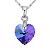 Ketting collier met kristal hanger hartje paars