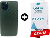 Backcase Carbon Hoesje iPhone 12 Pro Max Groen - Gratis Screen Protector - Telefoonhoesje - Smartphonehoesje