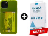 Crystal Backcase Transparant Shockproof Met Pasjeshouder Hoesje iPhone 11 Pro Max Geel - Gratis Screen Protector - Telefoonhoesje - Smartphonehoesje