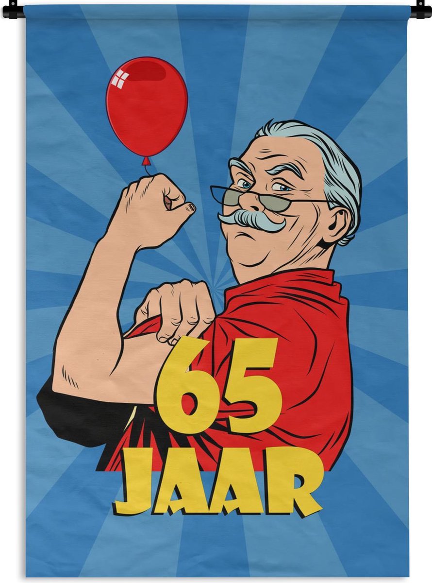 Wandkleed - Wanddoek - Man - 65 Jaar - Jubileum - 90x135 cm - Wandtapijt