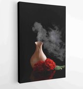 Aroma olie diffuser en bloemen op donkere achtergrond - Moderne schilderijen - Verticaal - 1330884548 - 115*75 Vertical