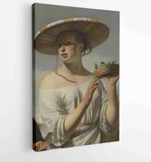 Meisje met grote hoed, door Caesar Boetius van Everdingen, ca. 1645-50, Nederlandse schilderkunst, olieverf op doek.- Modern Art Canvas - Verticaal - 411417328 - 50*40 Vertical