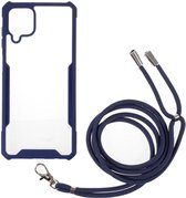 Samsung Galaxy A12 Hoesje met Koord Back Cover Keycord Blauw