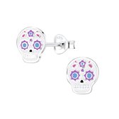 Joy|S - Zilveren sugar skull oorbellen - wit - halloween oorbellen