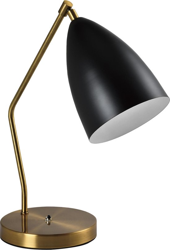 QUVIO Tafellamp modern - Lampen - Leeslamp - Nachtkastlamp - Verlichting - Tafellamp slaapkamer - Tafellampen - Bedlamp - Verstelbare voet - E27 Fitting - Met 1 lichtpunt - Voor binnen - Metaal - 35 x 18 x 42 cm - Zwart en goud