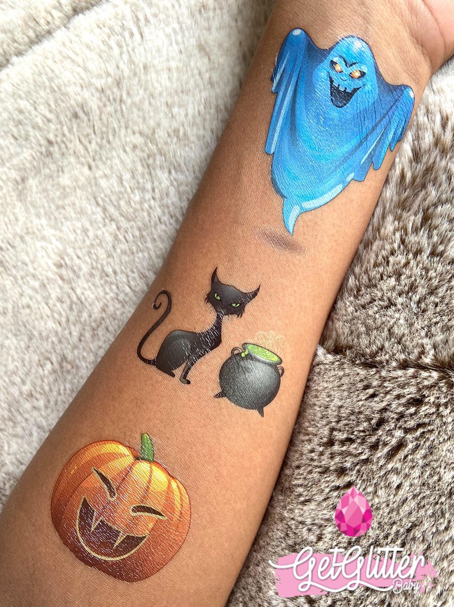 GetGlitterBaby® - Kinder Halloween Tattoo Decoratie Versiering / Carnaval Schmink Make Up Plak Tattoos / Tijdelijke Tattoo / Nep Tatoeage - Kinderen — afbeelding 4