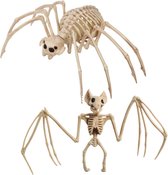 Horror dieren skeletten decoratie set van 2 - vleermuis en spin - Halloween thema versiering opgezette beesten