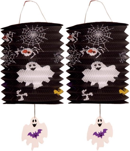 Set van 6x stuks treklampion 15 cm spook - Halloween trick or treat lampionnen versiering