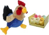Pluche kippen/hanen knuffel van 20 cm met 6x stuks mini gekleurde kuikentjes 4 cm - Paas/pasen decoratie