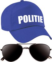 Politie agent verkleed setje -  Blauwe politie print pet en donkere zonnebril - Verkleedkleding volwassenen