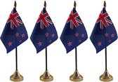 4x stuks nieuw Zeeland tafelvlaggetjes 10 x 15 cm met standaard