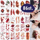 Nep Tattoos - Halloween - Plaktattoos Bloed - Fake Blood - Nepwonden En Nepbloed - Heksen en Vampieren - Helloween - Make-up - Verschillende Designs - 86 Stuks