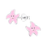 Joy|S - Zilveren ster oorbellen - 10 mm - roze zeester oorknoppen