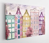 Olieverf op doek, Amsterdamse straat. moderne kunstwerken. huis. rode boom. Nederland - Modern Art Canvas - Horizontaal - 604659842 - 115*75 Horizontal