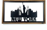 Wandbord Stad New York met Houten Frame- Wanddecoratie- Muurdecoratie- Zwart
