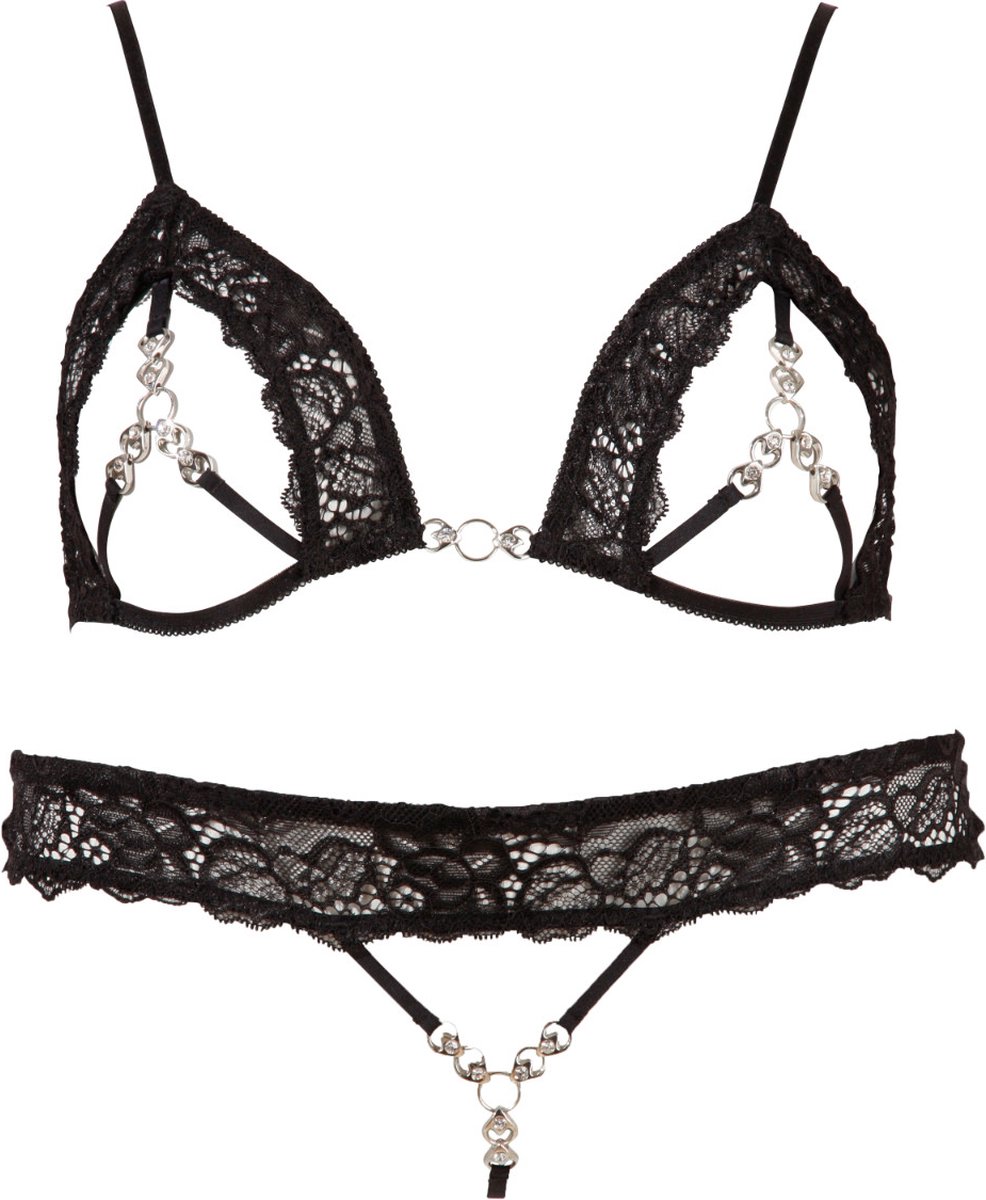 Goedkoopste Abierta Fina – Sexy Extravagante Verleidings Lingerie Set met Strass Elementen voor Openheid met Klasse – Maat S – Zwart