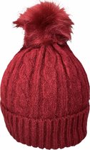 Warme Dames Muts - Beanie - Zachte Teddy Voering - Pompon - Rood - One Size