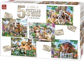 King 5 x 1000 Stukjes Puzzel (68 x 49 cm) - Animal Collection - 5in1 Legpuzzel Dieren + Posters