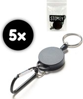 5x Stokey® Uittrekbare Koord Sleutelhanger - Afrolmechanisme met Karabijnhaak - Pasjeshouder met Terugslag Riem