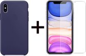 iParadise iPhone X/XS/10 hoesje donker blauw siliconen case - 1x iPhone X/XS/10 Screenprotector Screen Protector