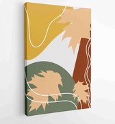 Earth tone boho gebladerte lijntekeningen tekenen met abstracte vorm. Abstract Plant Art-ontwerp voor print, omslag, behang, minimale en natuurlijke kunst aan de muur. 2 - Moderne