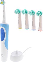 Oral-B elektrische tandenborstel, 4 extra opzetborstels - 2D action-technologie - 2 minuten-timer - wit/blauw