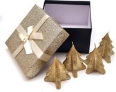 Cactula gouden glitter geschenkdoos met strik gevuld met 4 gouden kerstboom kaarsjes, leuk om te geven en te krijgen!