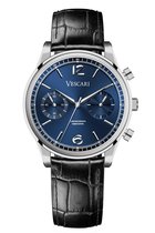 Zilveren horloge heren – Chronograaf – blauwe wijzerplaat – Vescari – Chestor - Ø 40 mm