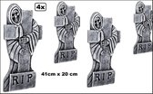 4x Grafsteen RIP kruis 41cm x 20cm - Halloween graf steen horror griezel themafeest begraafplaats festival
