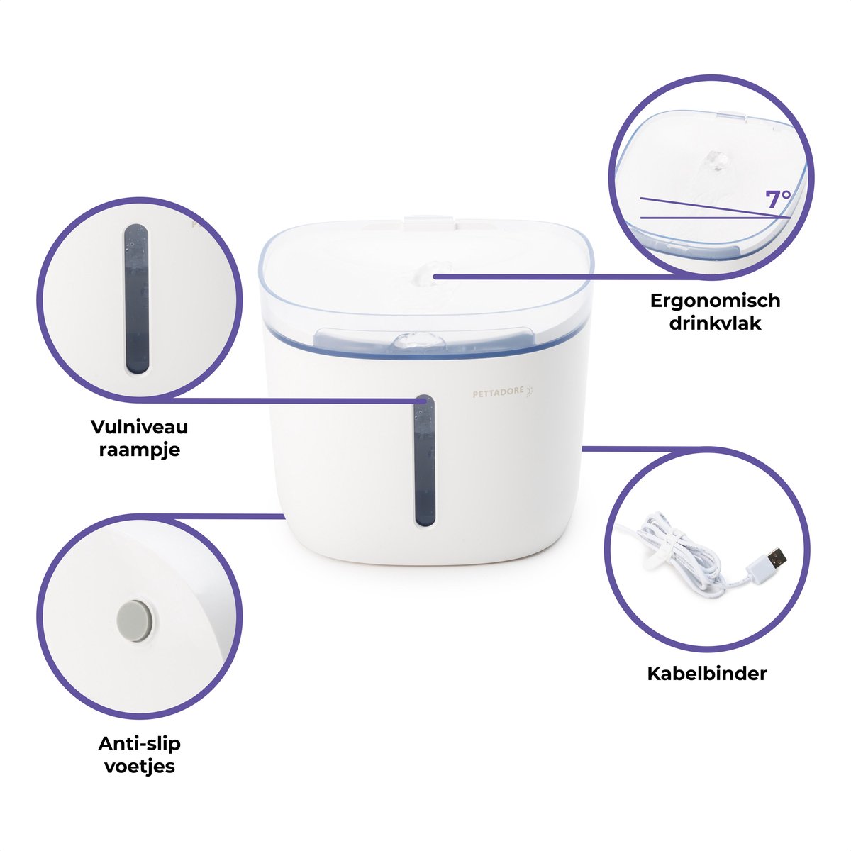 Pettadore Hydrate Compact 2 - Drinkfontein Kat /Hond - Slimme Waterfontein kat met App - Kattenfontein - 1,9L - Wit thumbnail 5