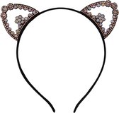 Jessidress® Hoofdband Haar Diadeem met Katten Oren vol strass Meisjes Haarband - Geel