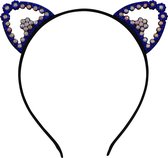 Jessidress® Hoofdband Haar Diadeem met Katten Oren vol strass Meisjes Haarband - Marine