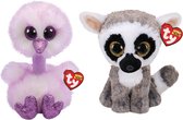 Ty - Knuffel - Beanie Buddy - Kenya Ostrich & Linus Lemur